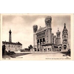 Vintage‎ Lyon France Postcard Basilique de Fourvière & Metal Tower